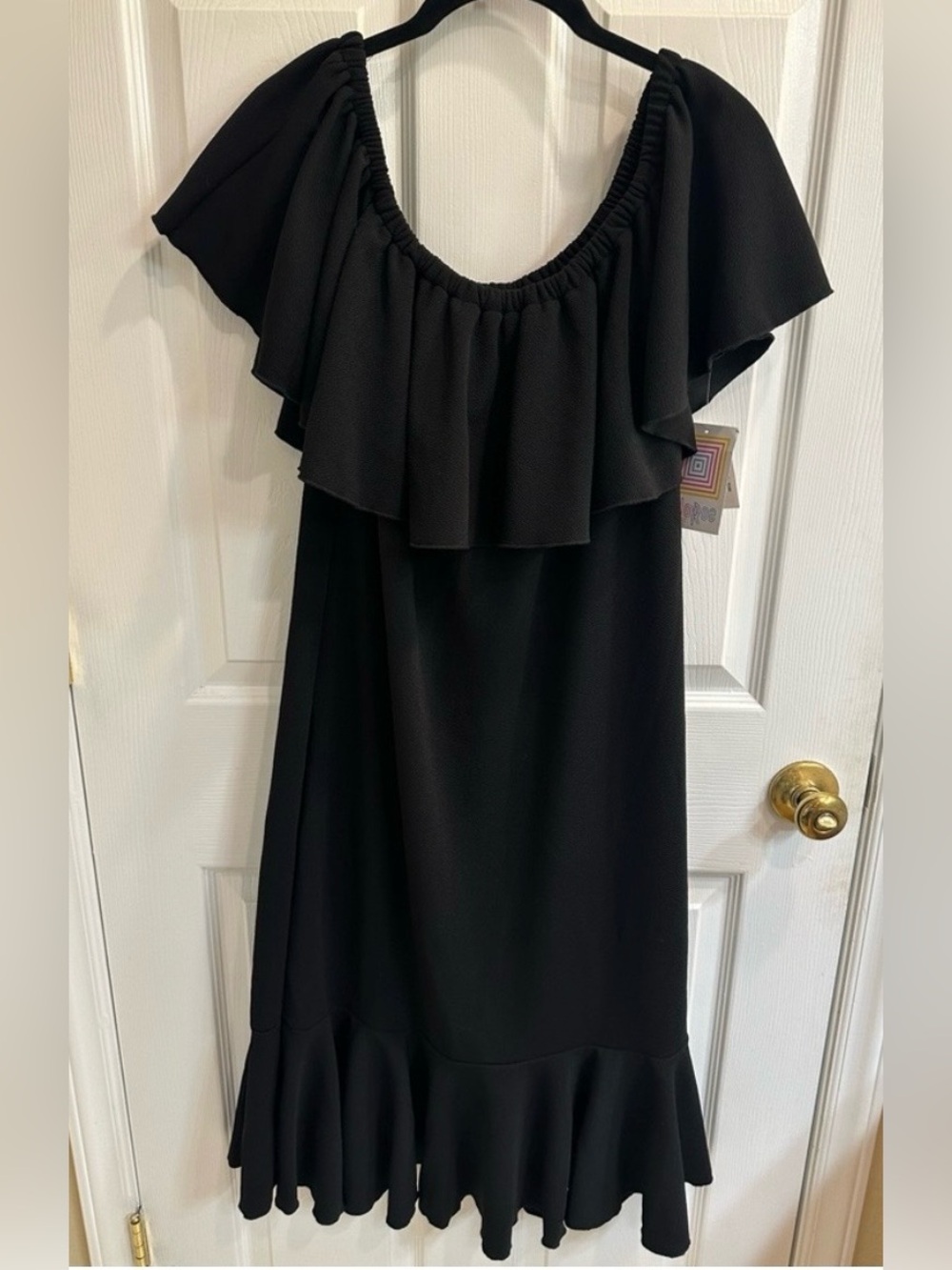 LuLaRoe Black Off-Shoulder Midi Dress with Ruffle Hem